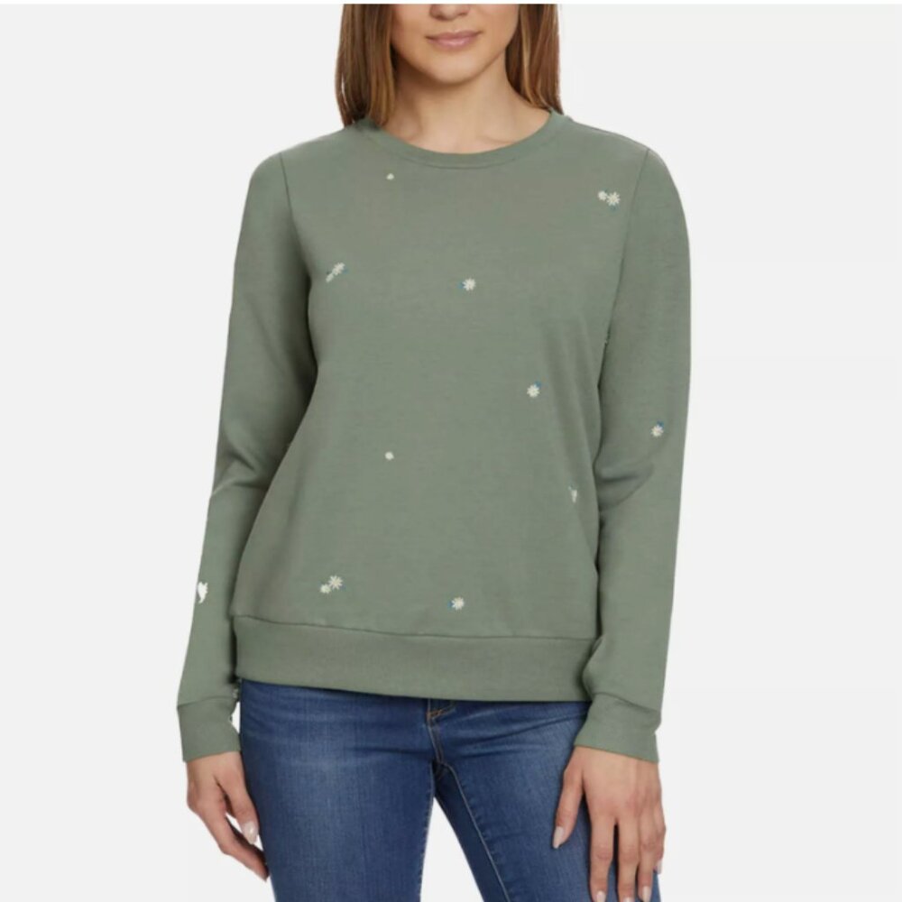 Gloria Vanderbilt Floral Embroidered Crewneck Pullover Sweater